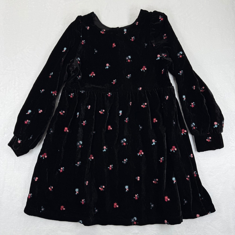 SEZANE Candace Black Velvet Embroidered Floral Mini Dress Sz 36 US 4 Puff Sleeve